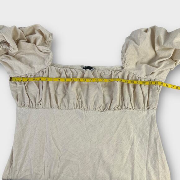 ASOS Square Neck Cotton Hemp Puff Sleeve Midi Dress Beige Size US 22 Plus Size - Picture 5 of 8